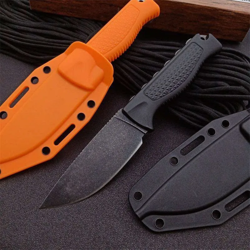 2 Modelo BM 15006 Cuchillo táctico de hoja fija Steep Country Hoja lavada a la piedra Mango de santopreno Caza al aire libre Sup