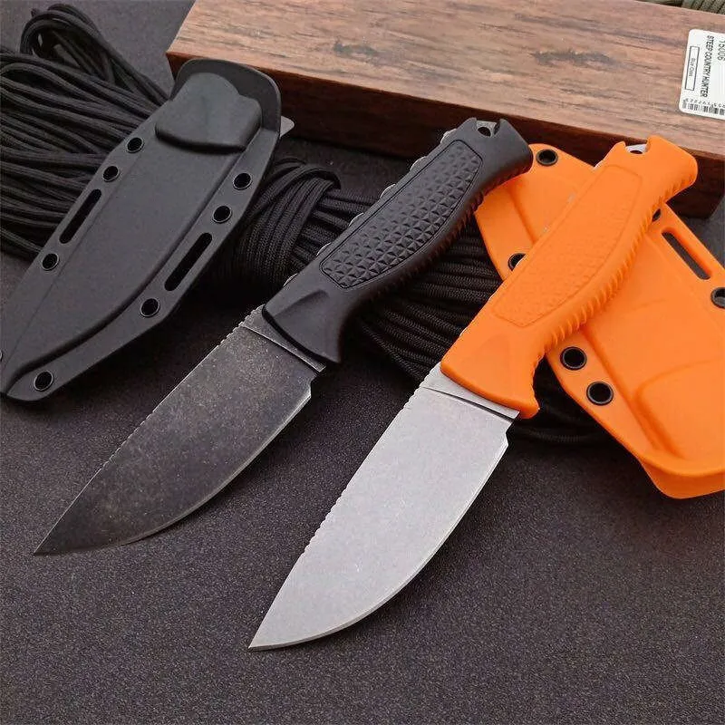 2 Modelo BM 15006 Cuchillo táctico de hoja fija Steep Country Hoja lavada a la piedra Mango de santopreno Caza al aire libre Sup