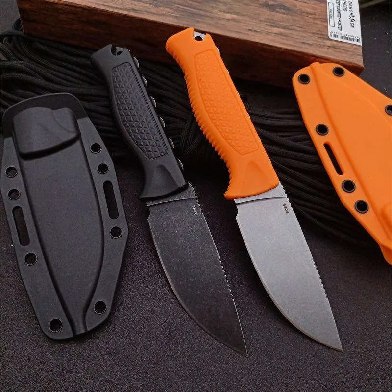 2 Modelo BM 15006 Cuchillo táctico de hoja fija Steep Country Hoja lavada a la piedra Mango de santopreno Caza al aire libre Sup