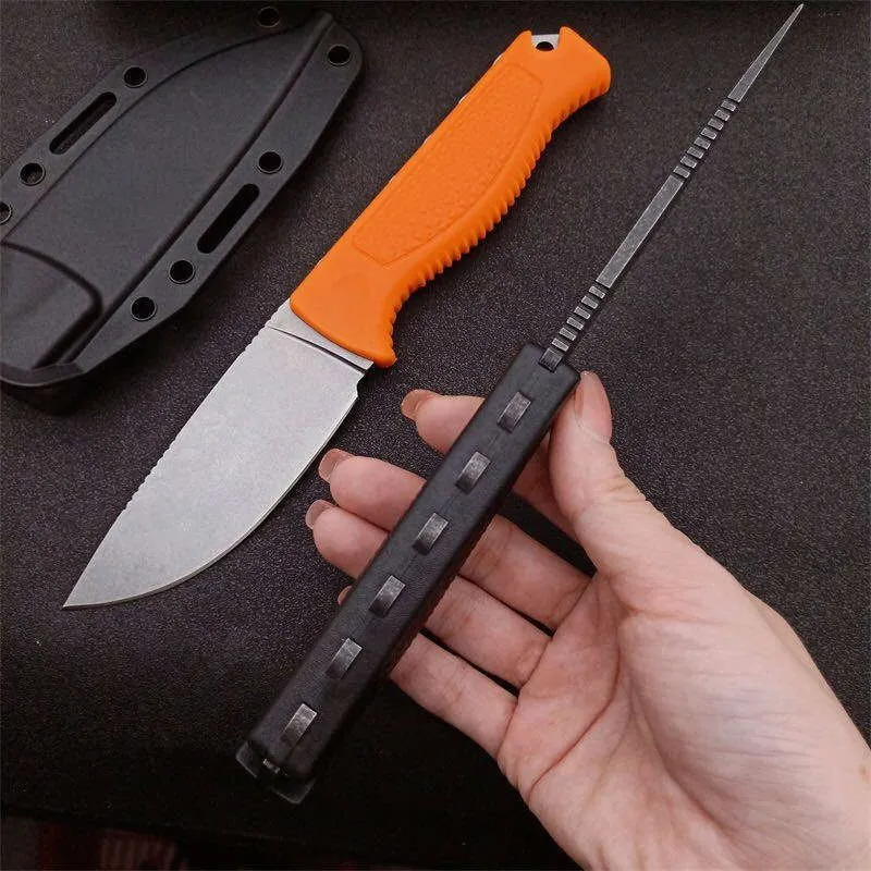 2 Modelo BM 15006 Cuchillo táctico de hoja fija Steep Country Hoja lavada a la piedra Mango de santopreno Caza al aire libre Sup
