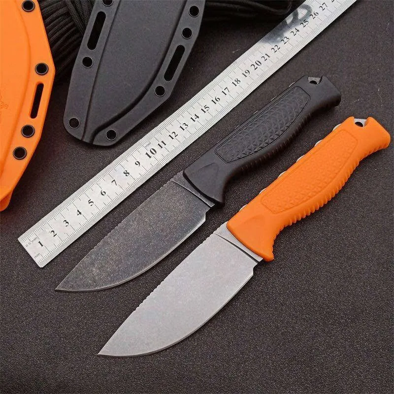 2 Modelo BM 15006 Cuchillo táctico de hoja fija Steep Country Hoja lavada a la piedra Mango de santopreno Caza al aire libre Sup