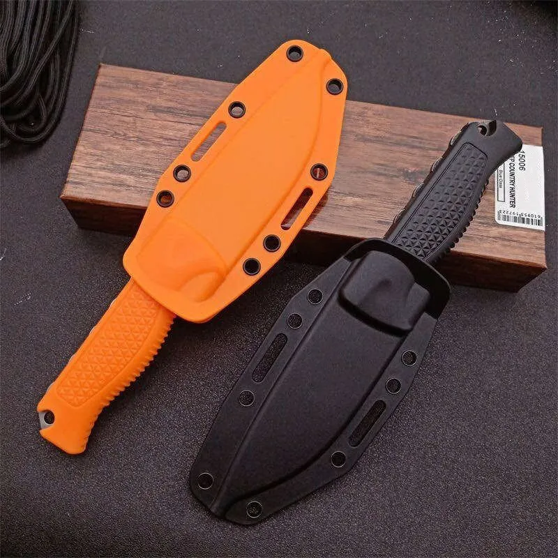 2 Modelo BM 15006 Cuchillo táctico de hoja fija Steep Country Hoja lavada a la piedra Mango de santopreno Caza al aire libre Sup