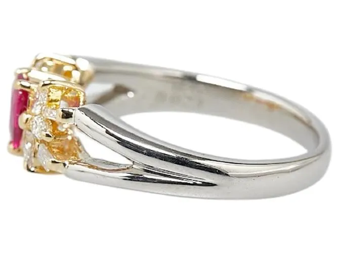 & Other Stories Anillo de diamante y rubí LuxUness en platino y oro de 18k. Anillo de metal en excelente estado. Plata 