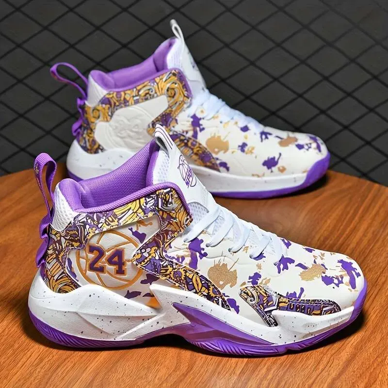 Baloncesto alto de moda masculino cómodo con encaje sin deslizamiento de zapatos deportivos duraderos, adecuados para actividade