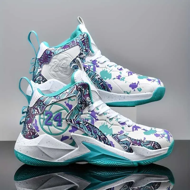 Baloncesto alto de moda masculino cómodo con encaje sin deslizamiento de zapatos deportivos duraderos, adecuados para actividade