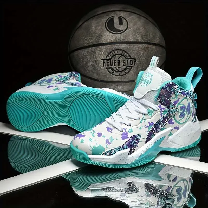 Baloncesto alto de moda masculino cómodo con encaje sin deslizamiento de zapatos deportivos duraderos, adecuados para actividade