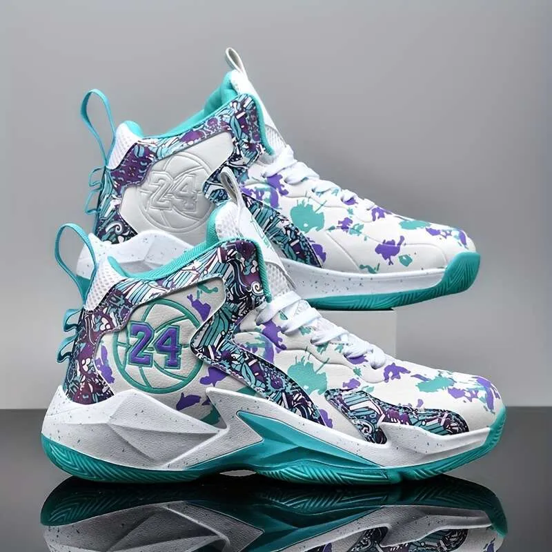 Baloncesto alto de moda masculino cómodo con encaje sin deslizamiento de zapatos deportivos duraderos, adecuados para actividade