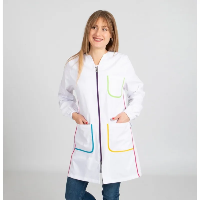 BATA LABORAL BLANCA BIES DE COLORES  GARY'S