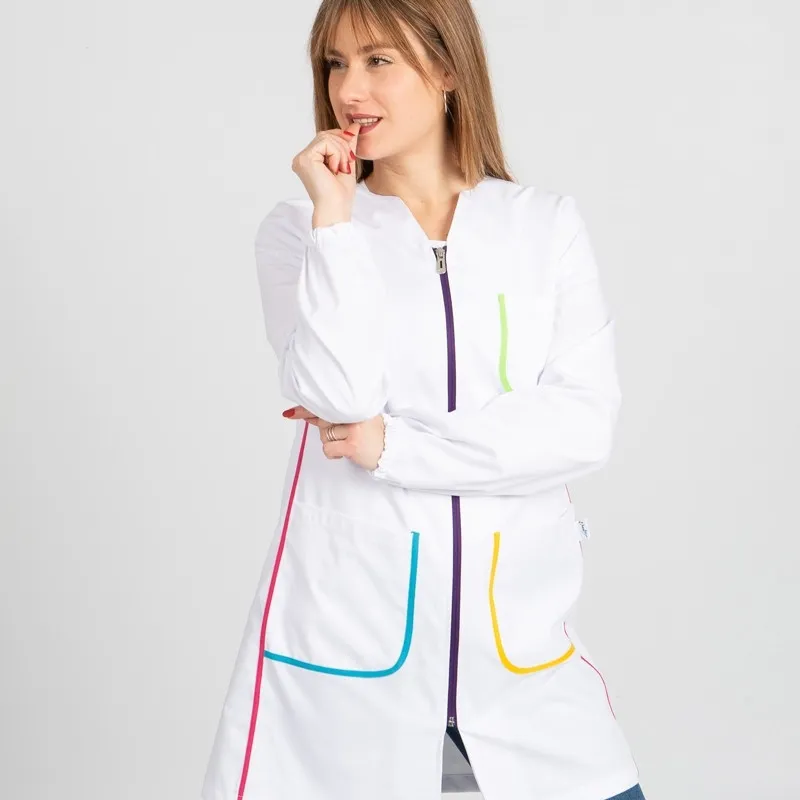 BATA LABORAL BLANCA BIES DE COLORES  GARY'S