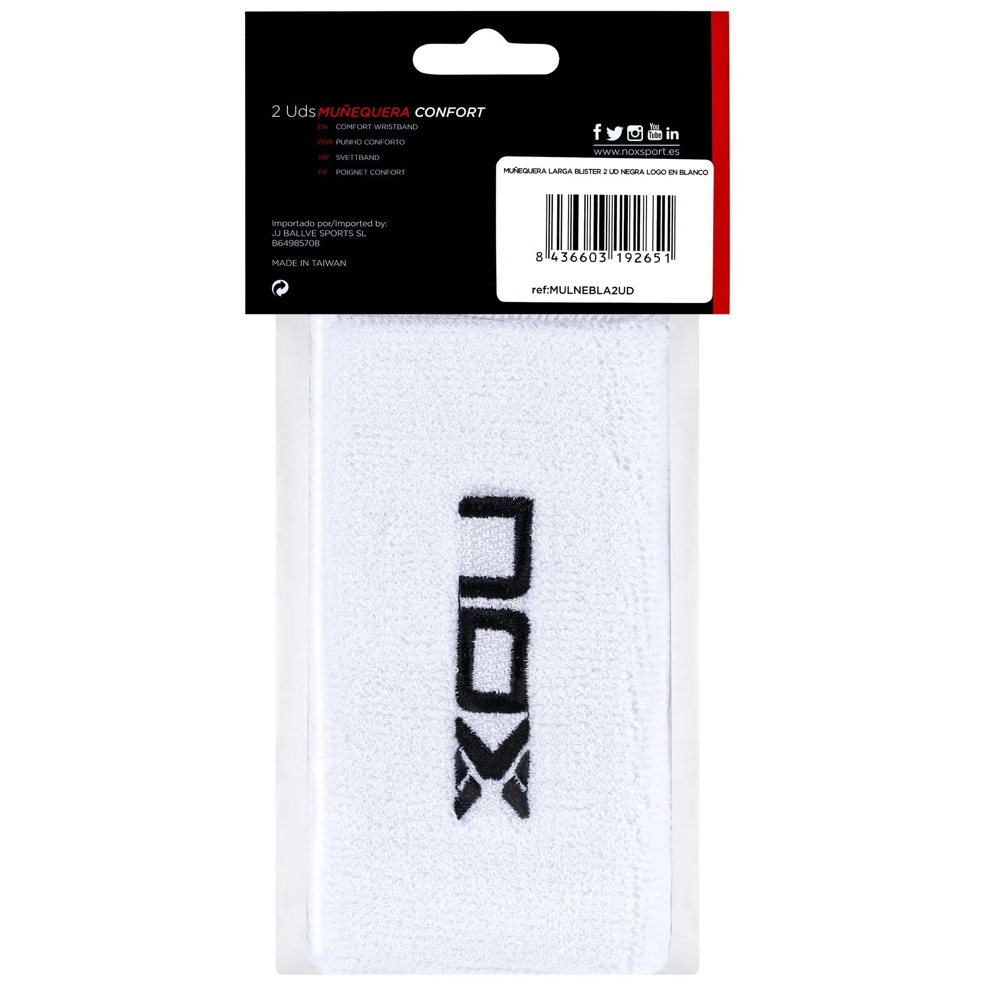CAJA DE 6 UDS.  MUEQUERAS DEPORTIVAS LARGAS BLANCO/NEGRO (2 UDS/BLíSTER)