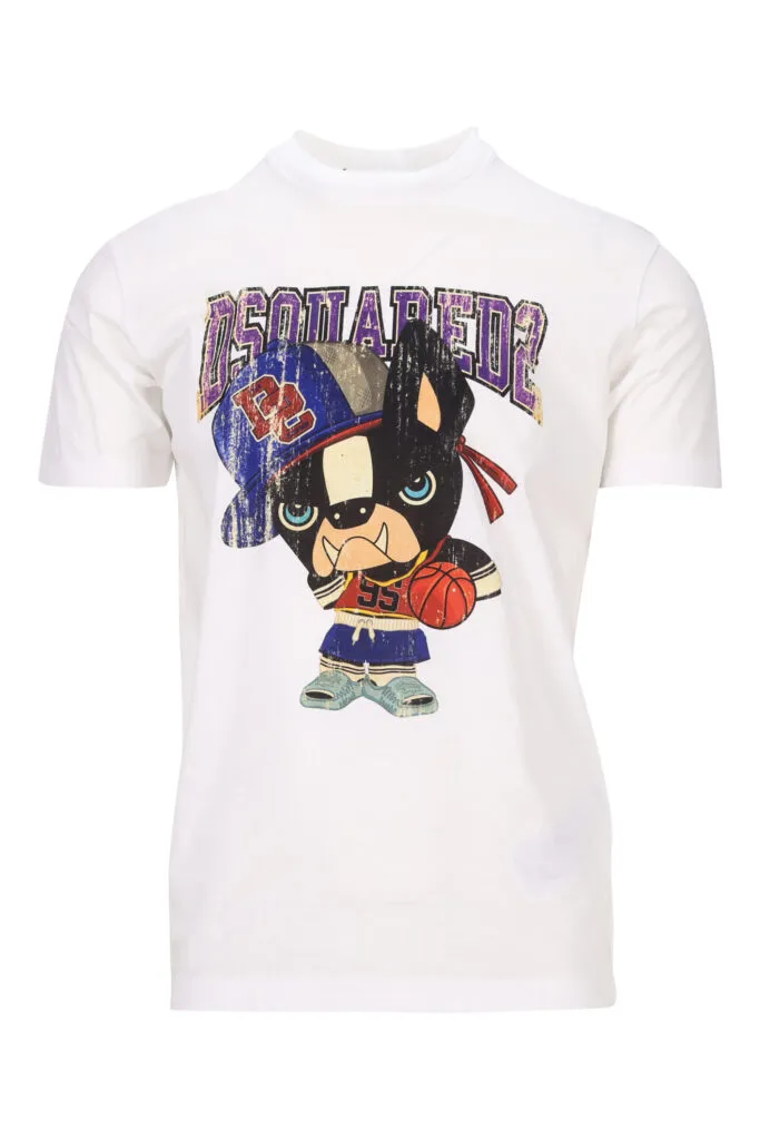 Camiseta blanca con maxilogo perro baloncesto