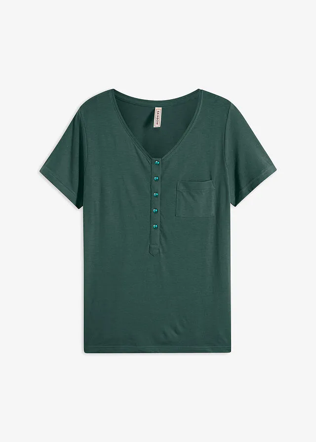 Camiseta con botones verde mate