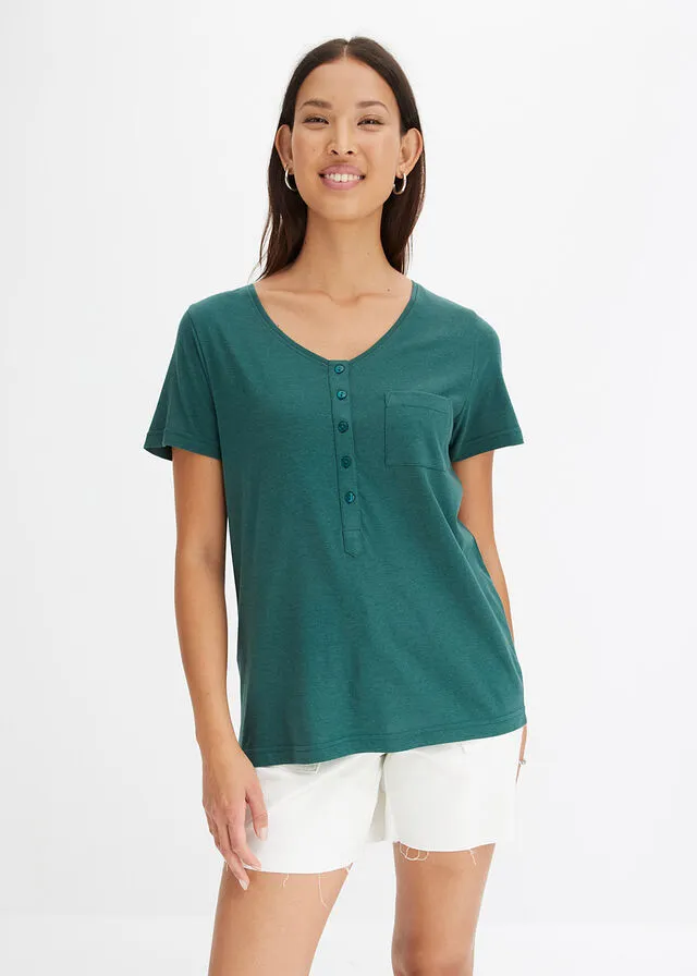 Camiseta con botones verde mate