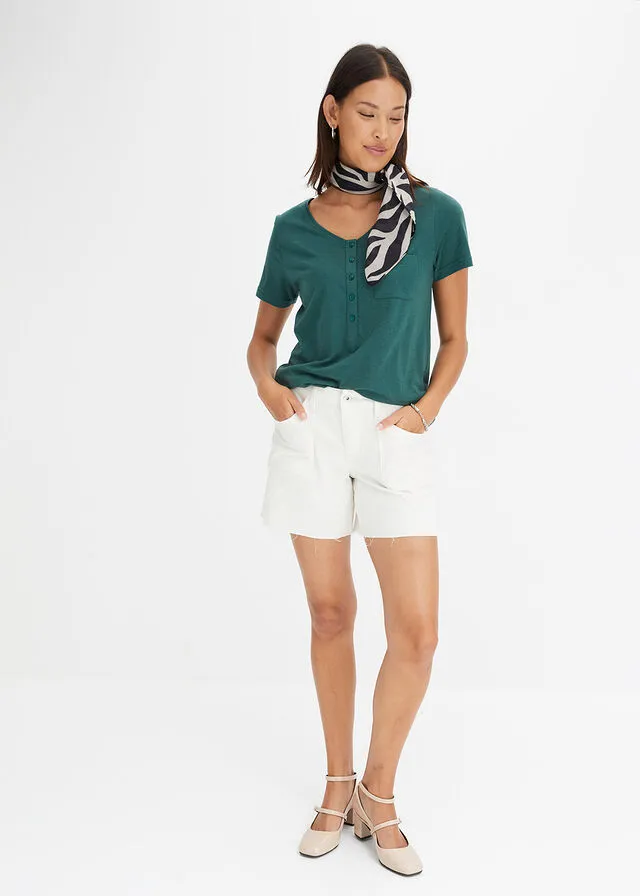 Camiseta con botones verde mate