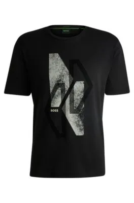 Camiseta regular fit en interlock de algodón con ilustración de temporada