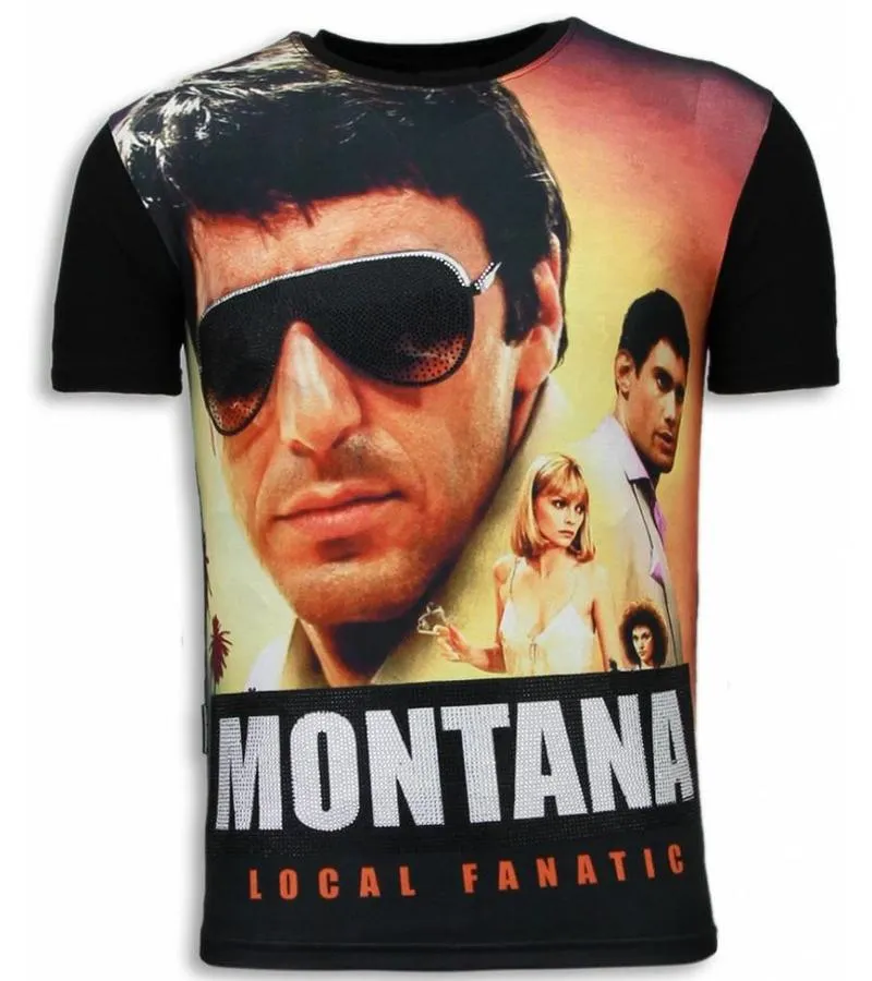 CAMISETAS  TONY MONTANA DIGITAL RHINESTONE CAMISETAS PERSONALIZADAS  NEGRO