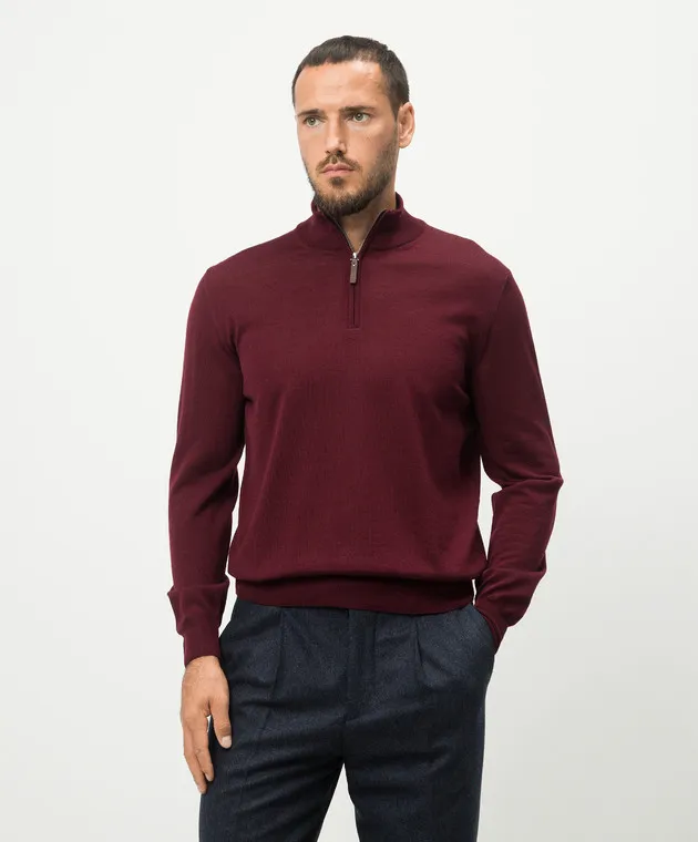 Canali Burgundy jumper made of merino wool