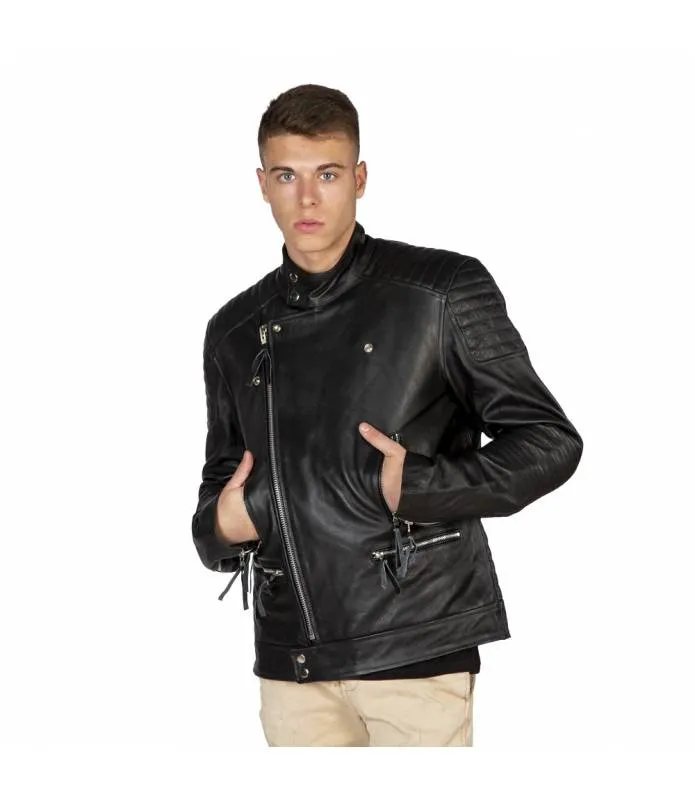 CHAQUETA CUERO HOMBRE CRUZADA CON PROTECCIONES NEWROCK NRLMJ027S2