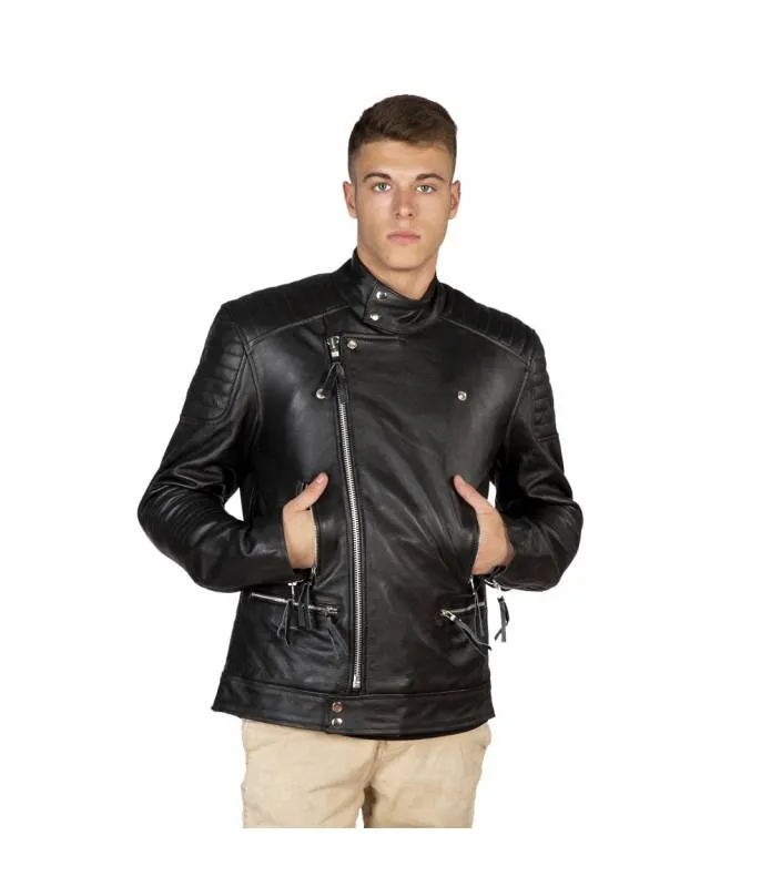 CHAQUETA CUERO HOMBRE CRUZADA CON PROTECCIONES NEWROCK NRLMJ027S2