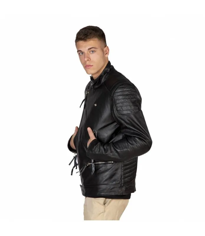 CHAQUETA CUERO HOMBRE CRUZADA CON PROTECCIONES NEWROCK NRLMJ027S2