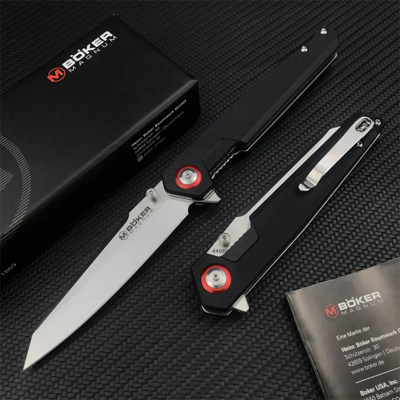 Cuchillo plegable Boker Boker de venta caliente 440B Hoja afilada G10 Manijas Tácticas Tácticas EDC Campos de bolsillo Camping H