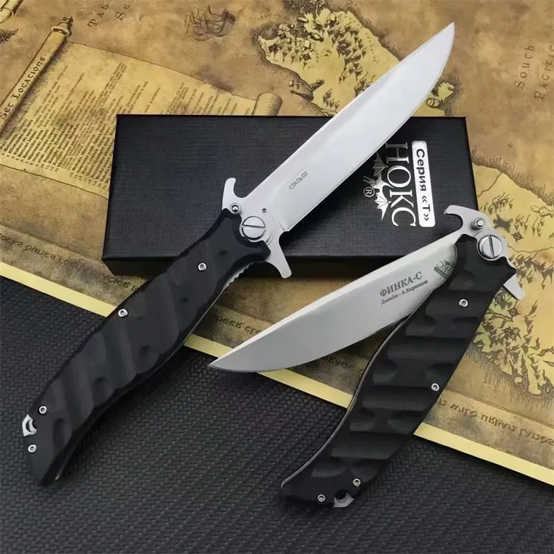 Cuchillo plegable táctico HOCK de estilo ruso de mayor calidad, hoja satinada de acero D2, mango G10, cuchillo multiherramienta 