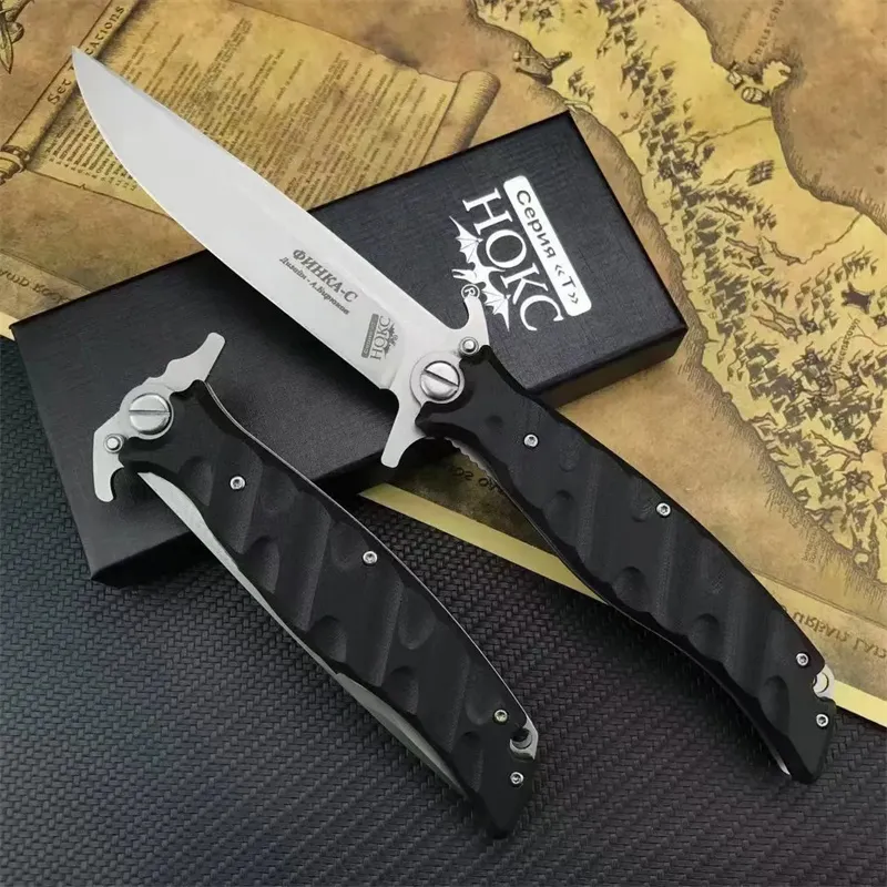 Cuchillo plegable táctico HOCK de estilo ruso de mayor calidad, hoja satinada de acero D2, mango G10, cuchillo multiherramienta 