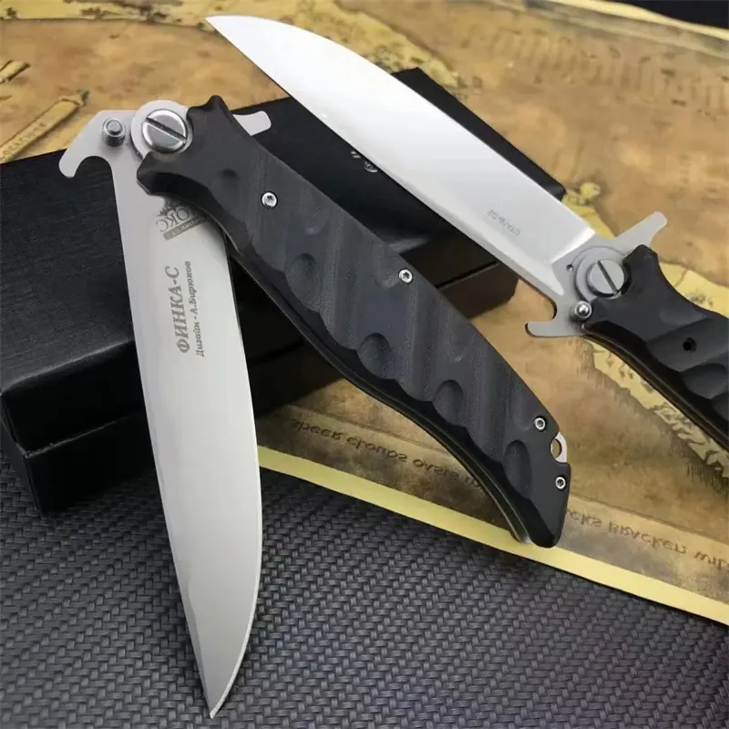 Cuchillo plegable táctico HOCK de estilo ruso de mayor calidad, hoja satinada de acero D2, mango G10, cuchillo multiherramienta 