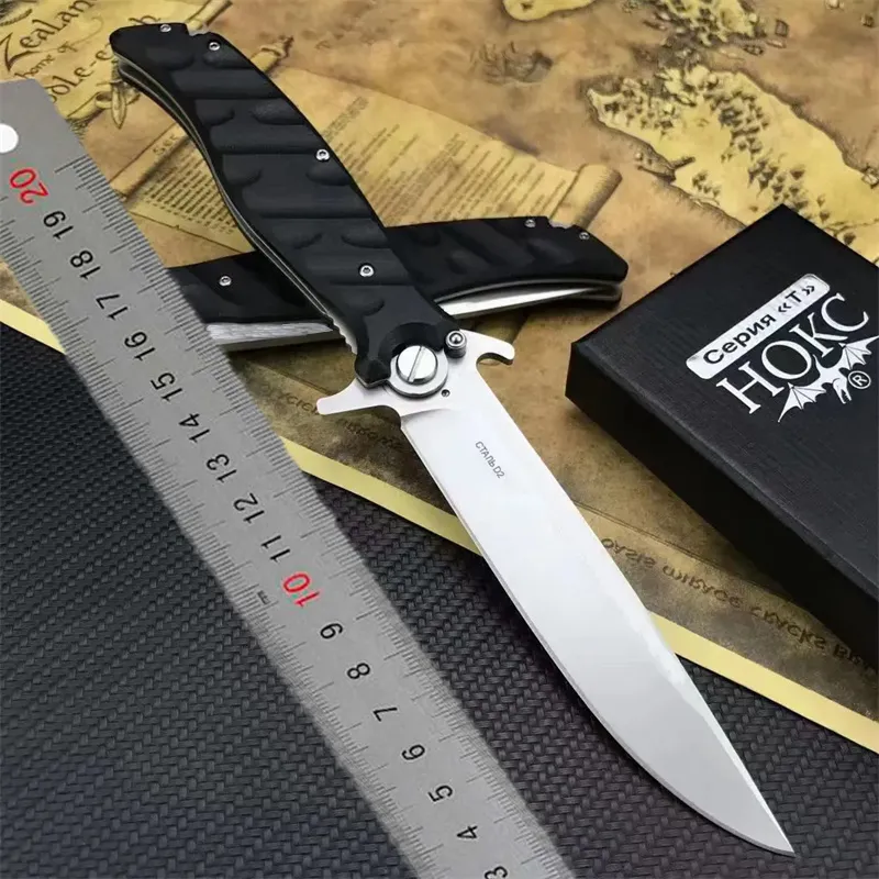 Cuchillo plegable táctico HOCK de estilo ruso de mayor calidad, hoja satinada de acero D2, mango G10, cuchillo multiherramienta 