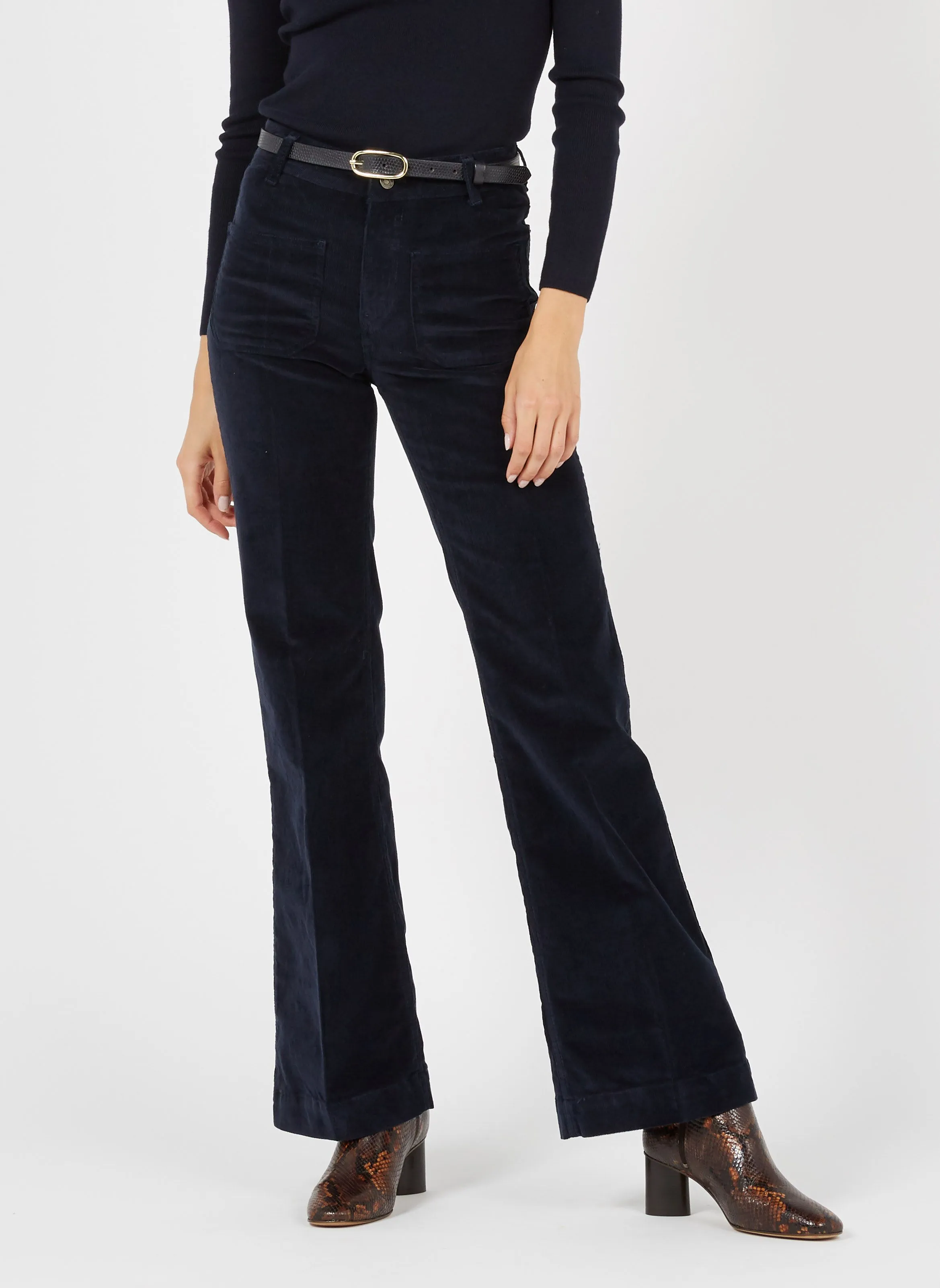 DOMPAY  PANTALóN EVASé DE CANALé DE MEZCLA DE ALGODóN EN AZUL