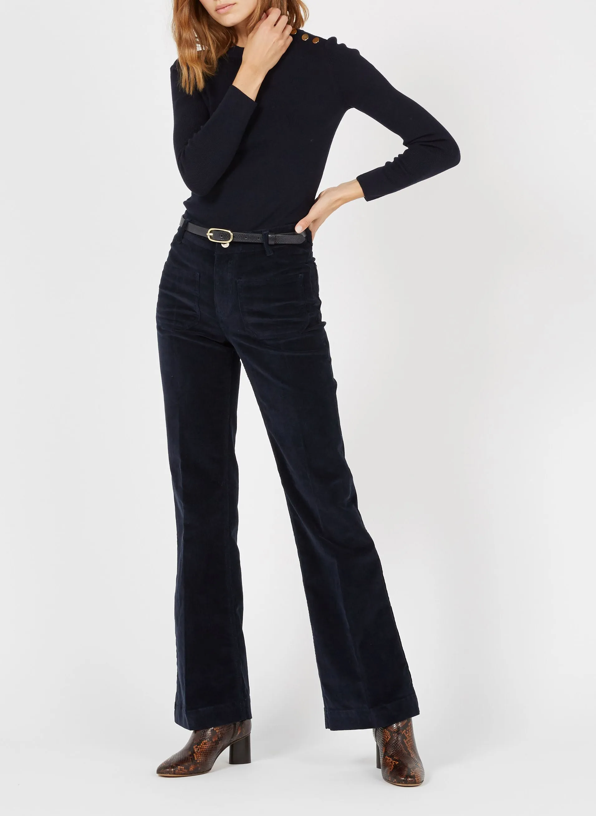 DOMPAY  PANTALóN EVASé DE CANALé DE MEZCLA DE ALGODóN EN AZUL