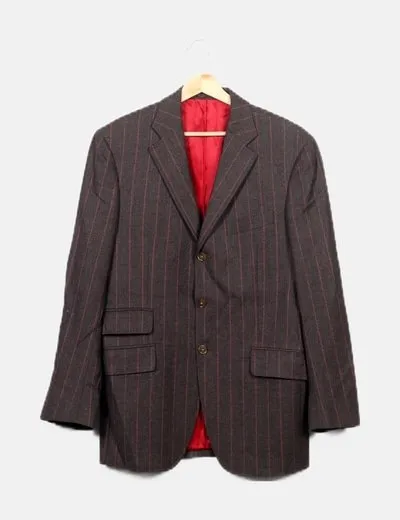 Etro Traje americana y pantalón gris detalle raya rosa