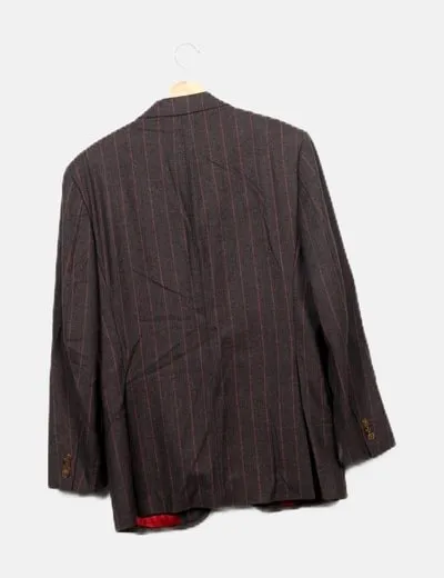 Etro Traje americana y pantalón gris detalle raya rosa