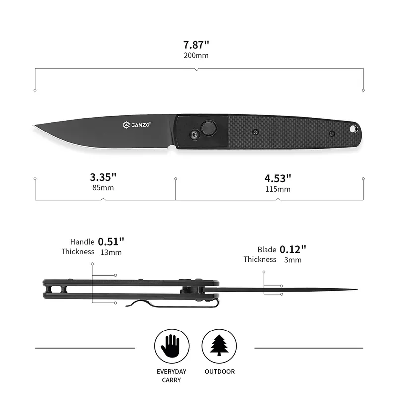 FBKNIFE GANZO G721B 5860HRC 440C BOLDA EDC CUCHILLO PLEGABLE CUCHILLO TáCTICO TáCTICO CUCHILLO DE SUPERVIVENCIA AL AIRE LIBRE C