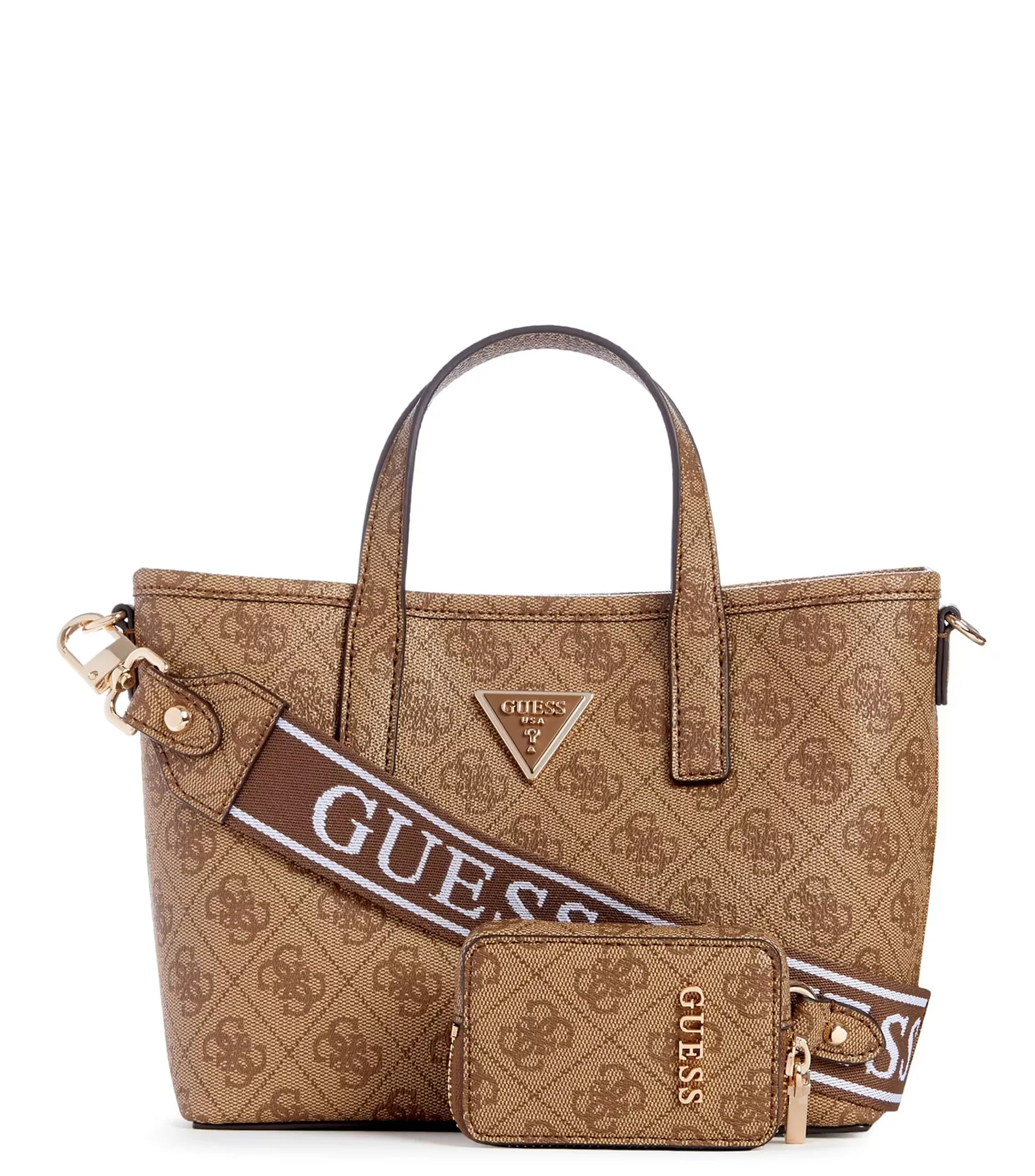 Guess Bolso mini tote café Latona Quattro G estampado Mujer