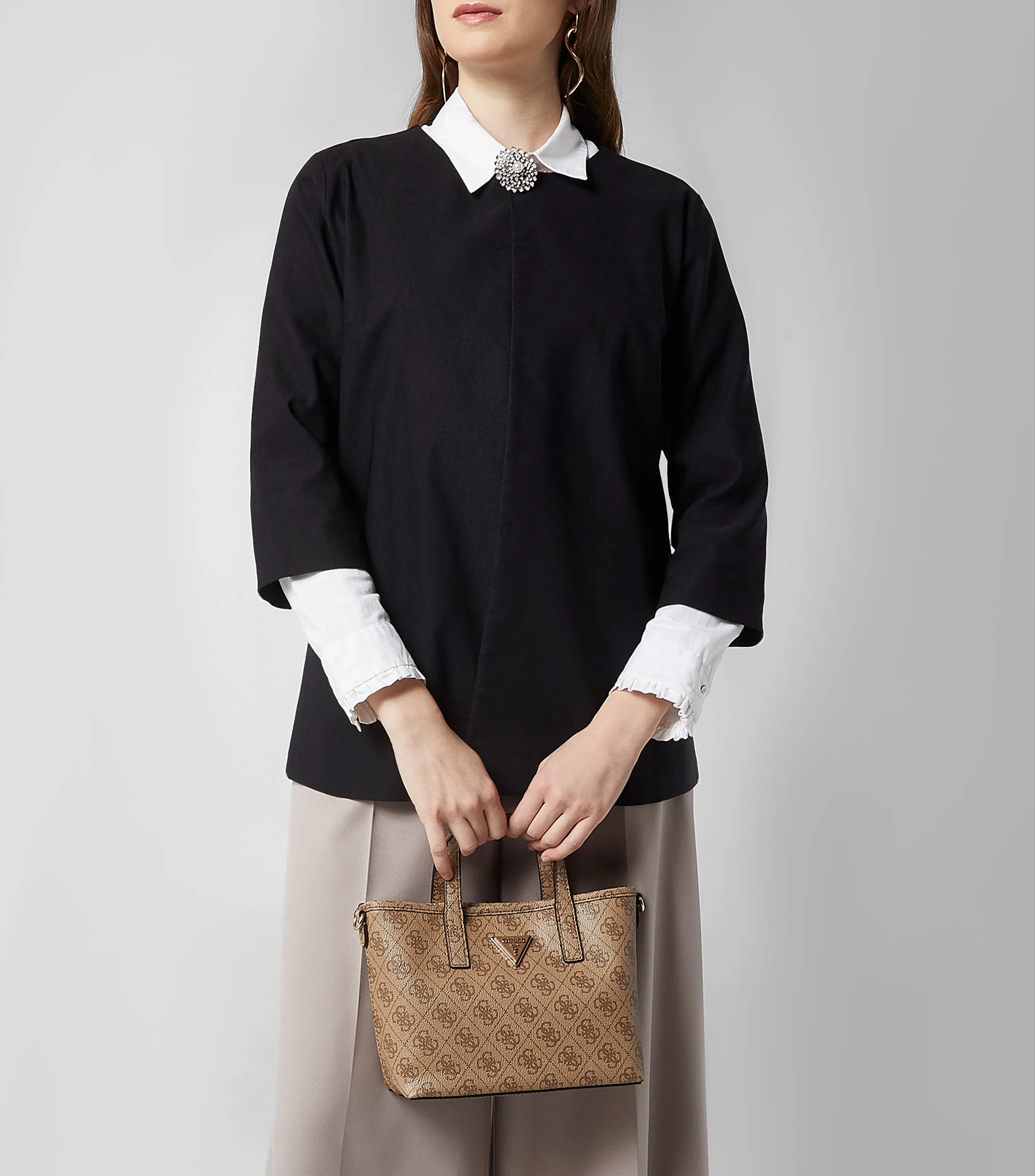 Guess Bolso mini tote café Latona Quattro G estampado Mujer