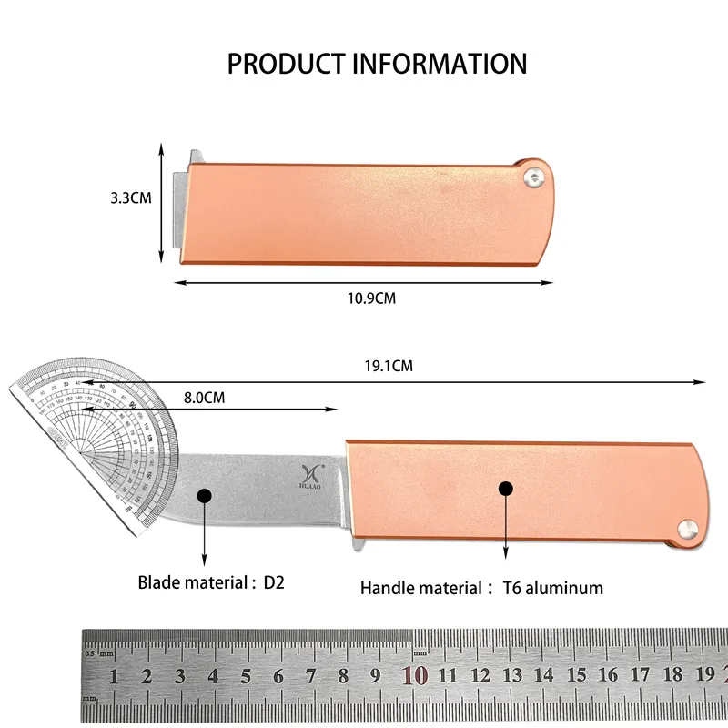 HUAAO Cuchillo plegable de bolsillo multifunción con hoja D2, mango de aleación de aluminio, Navajas de bolsillo de rábano por g