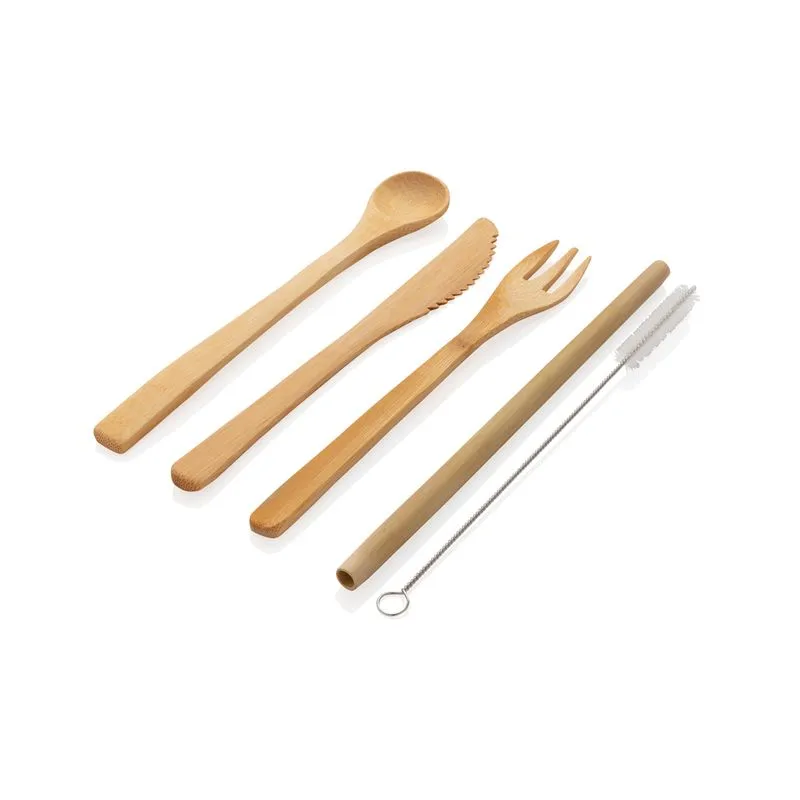 Juego de cubiertos reutilizables de bambú