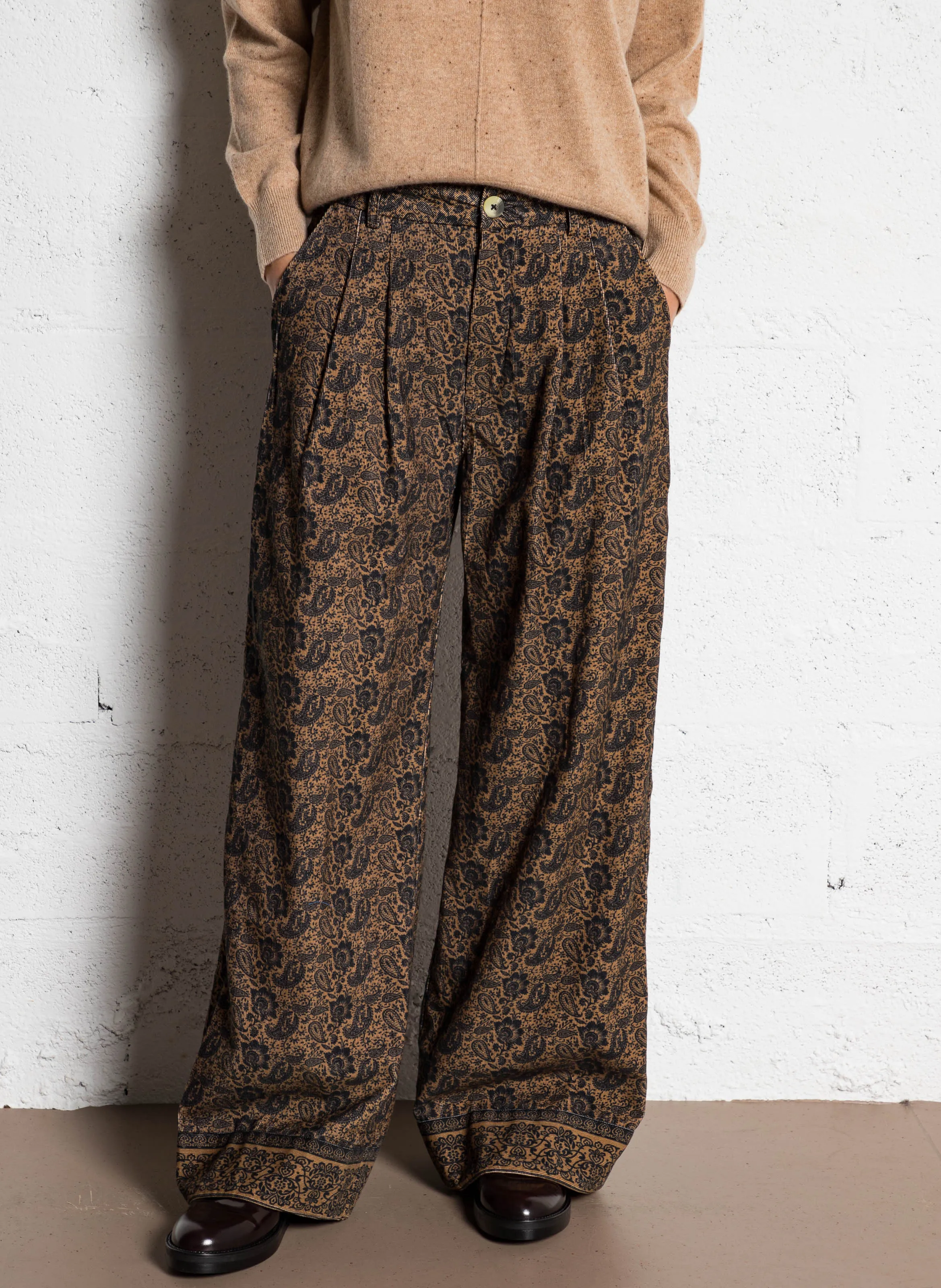 MAISON HOTEL PEPE  PANTALóN ANCHO ESTAMPADO DE ALGODóN EN NEGRO