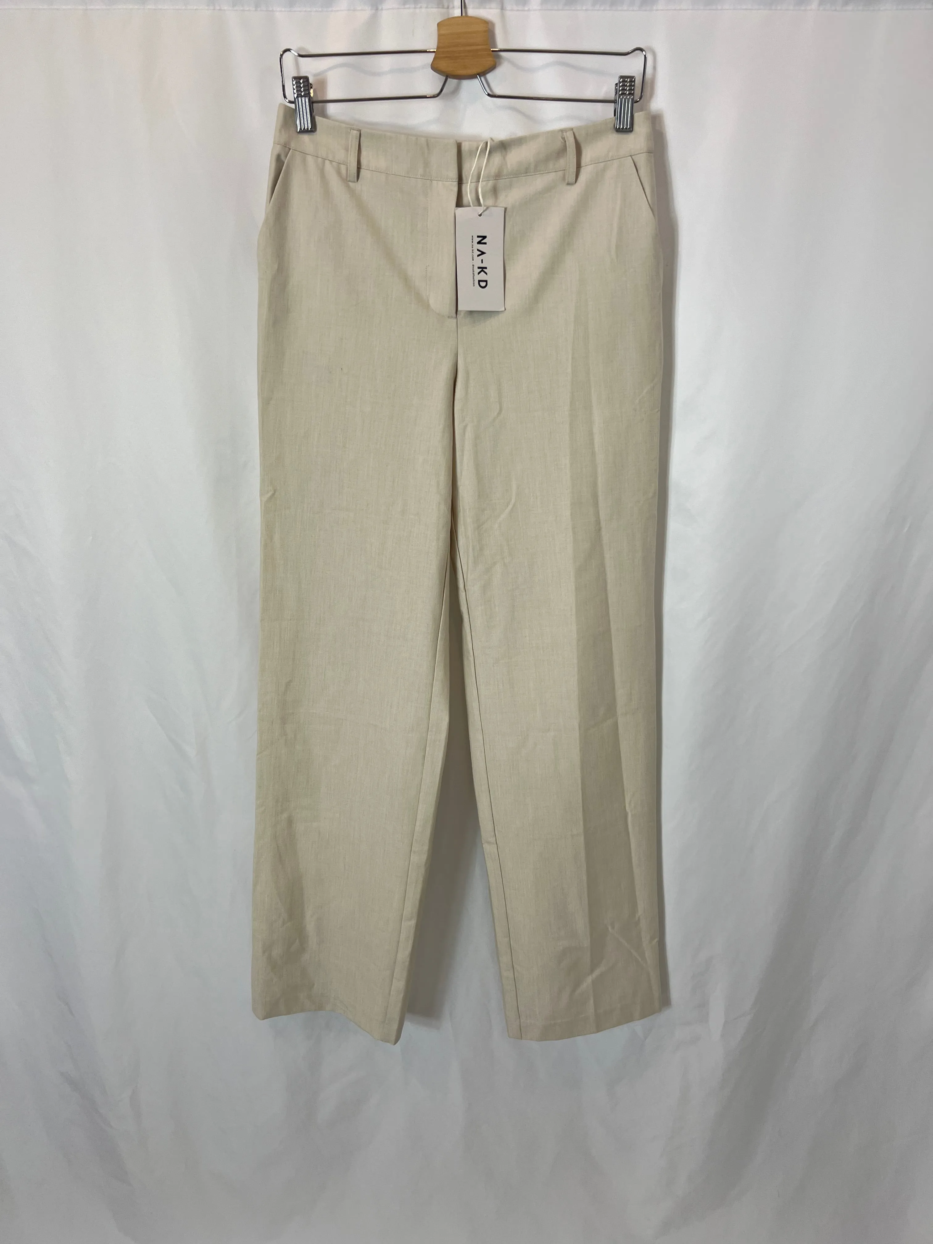 NAKD. PANTALóN BEIGE ANCHO FLUIDO T.36