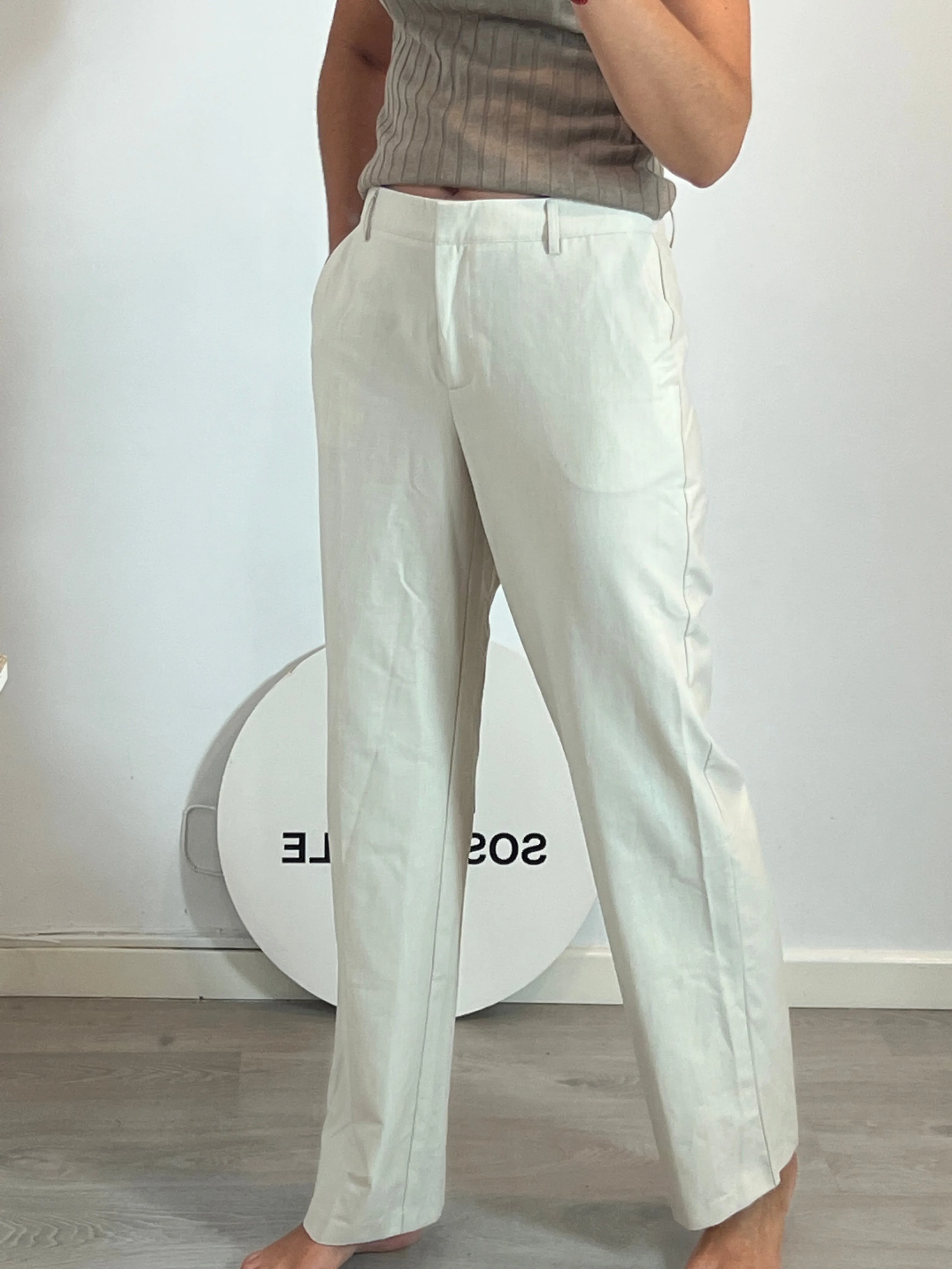 NAKD. PANTALóN BEIGE ANCHO FLUIDO T.36