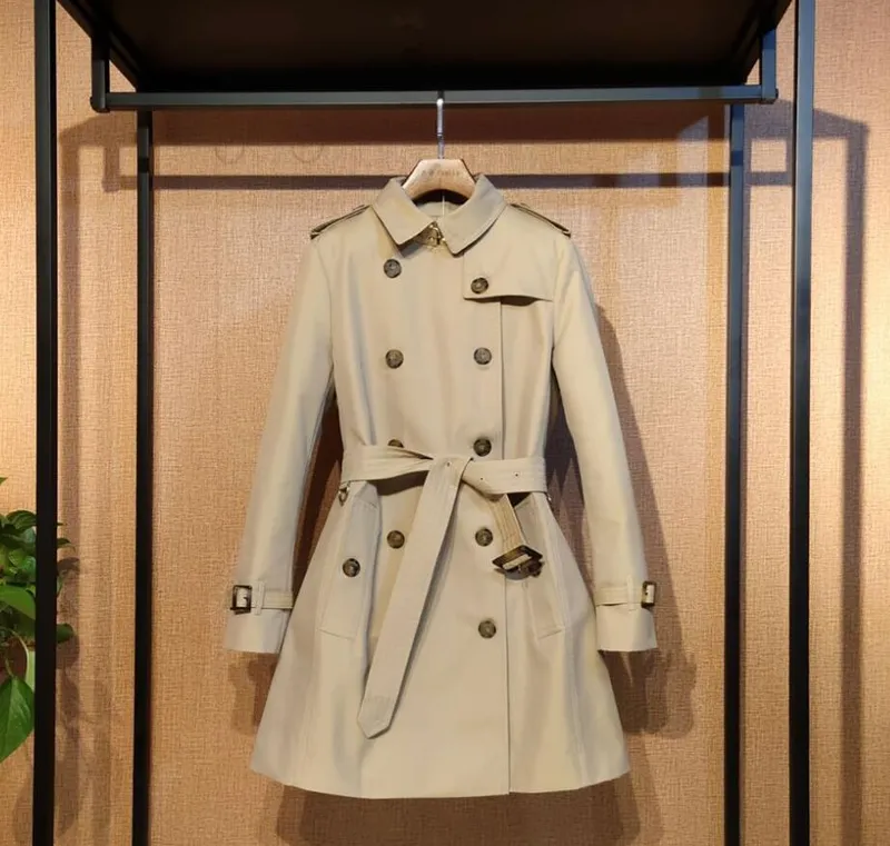 NEW DESIGNER FEMENINA DE GABARDINA DE GABARDINA DE LUJO FASHION CLASSIC BRITISH STYLE BRITISH PHAKI MIDLONGITUD A CUADROS CHAQU