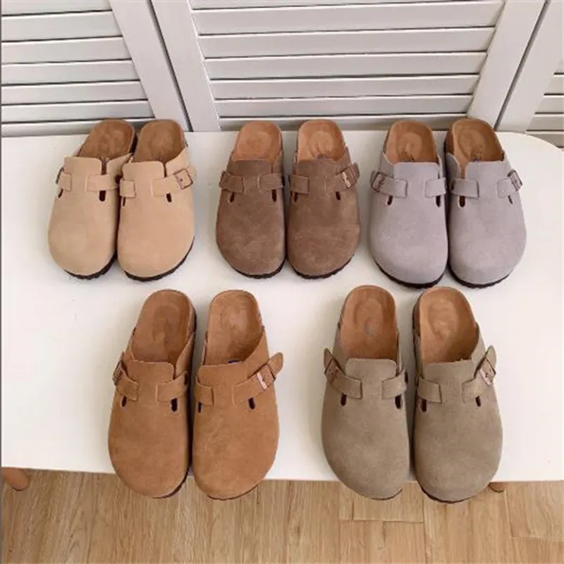 Nueva bolsa de cuero Boston, zapatillas de corcho para tirar de la cabeza, zapatillas antideslizantes de verano para mujer y hom