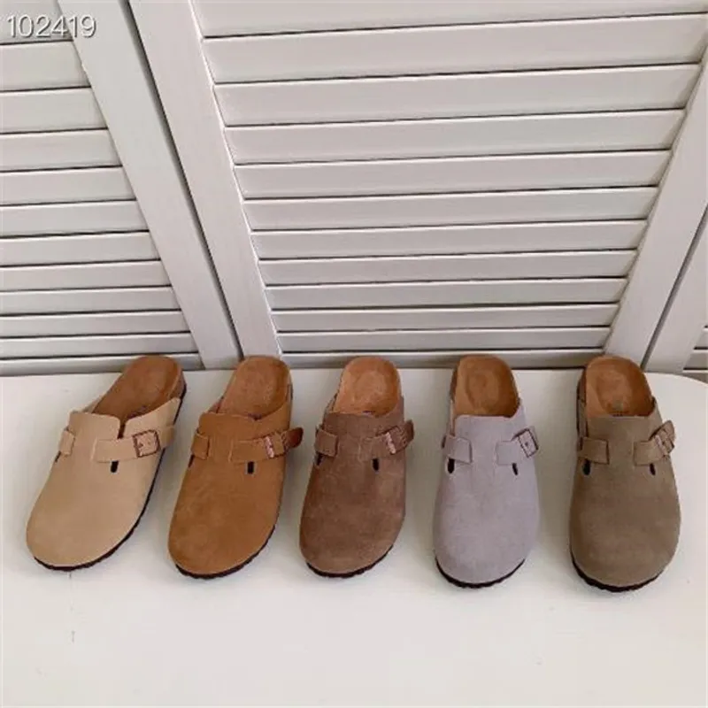 Nueva bolsa de cuero Boston, zapatillas de corcho para tirar de la cabeza, zapatillas antideslizantes de verano para mujer y hom