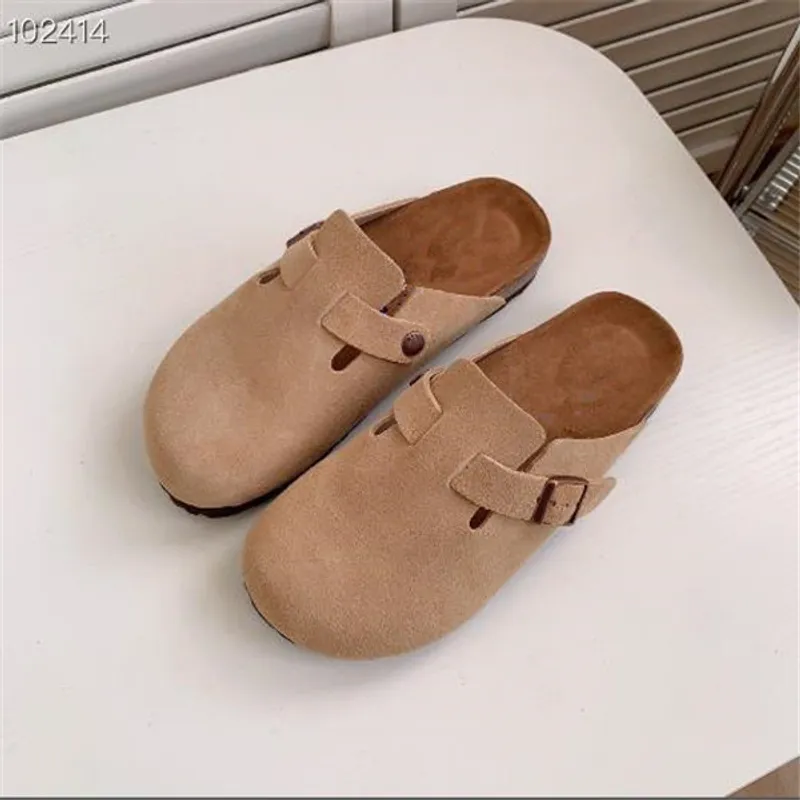 Nueva bolsa de cuero Boston, zapatillas de corcho para tirar de la cabeza, zapatillas antideslizantes de verano para mujer y hom