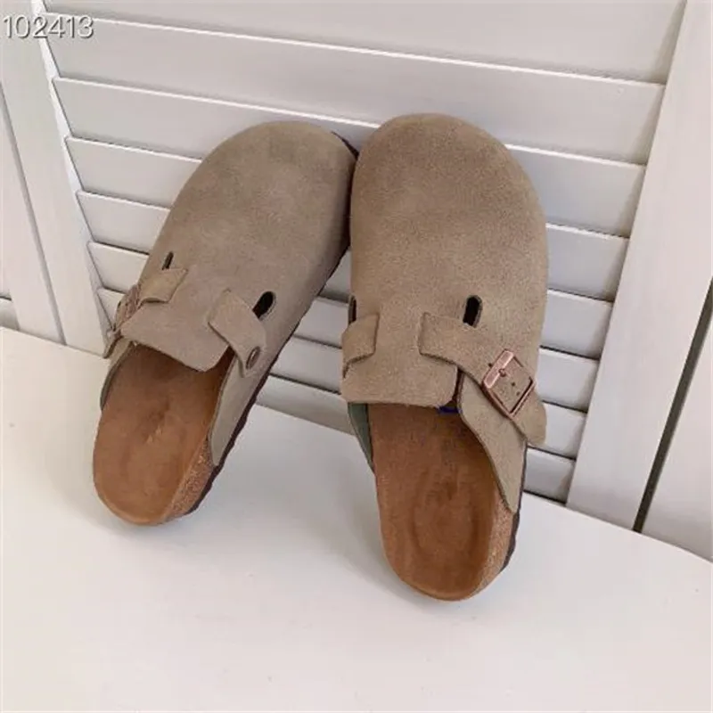 Nueva bolsa de cuero Boston, zapatillas de corcho para tirar de la cabeza, zapatillas antideslizantes de verano para mujer y hom