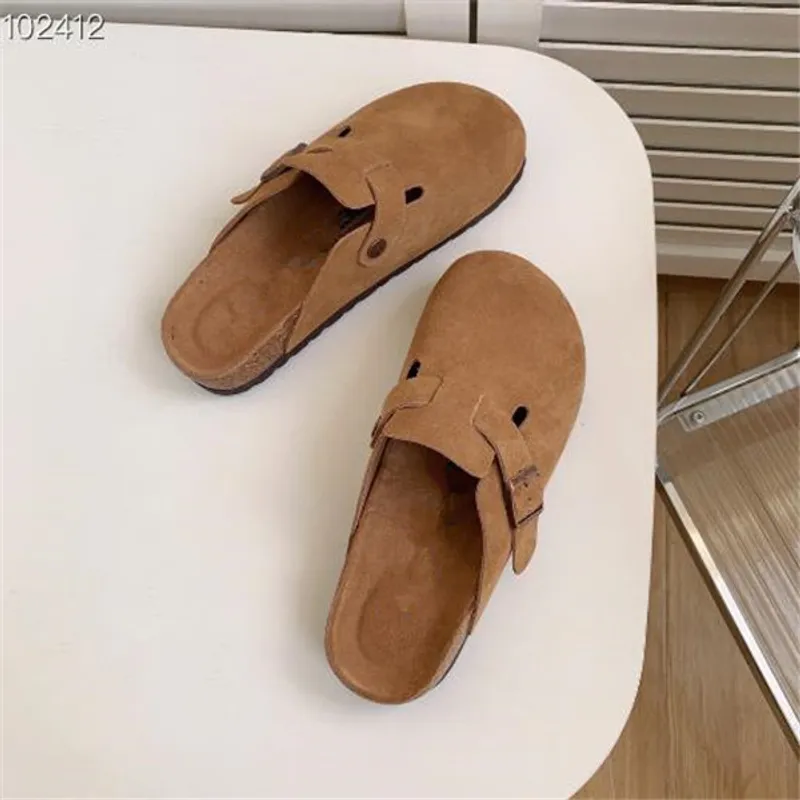 Nueva bolsa de cuero Boston, zapatillas de corcho para tirar de la cabeza, zapatillas antideslizantes de verano para mujer y hom