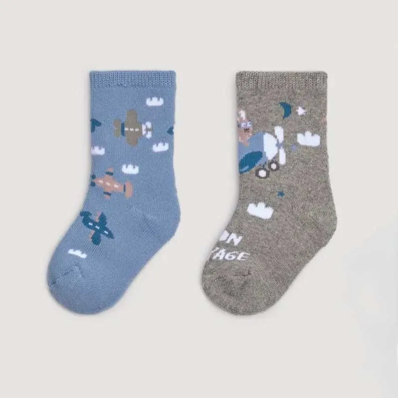 Pack calcetines bebé térmicos aviones azul y gris
