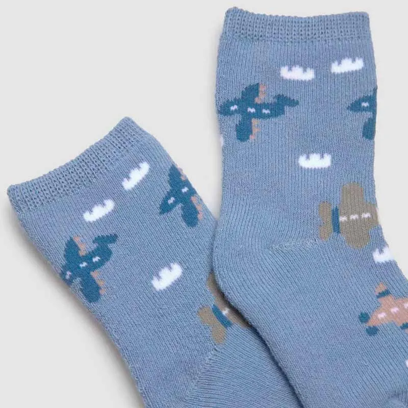 Pack calcetines bebé térmicos aviones azul y gris
