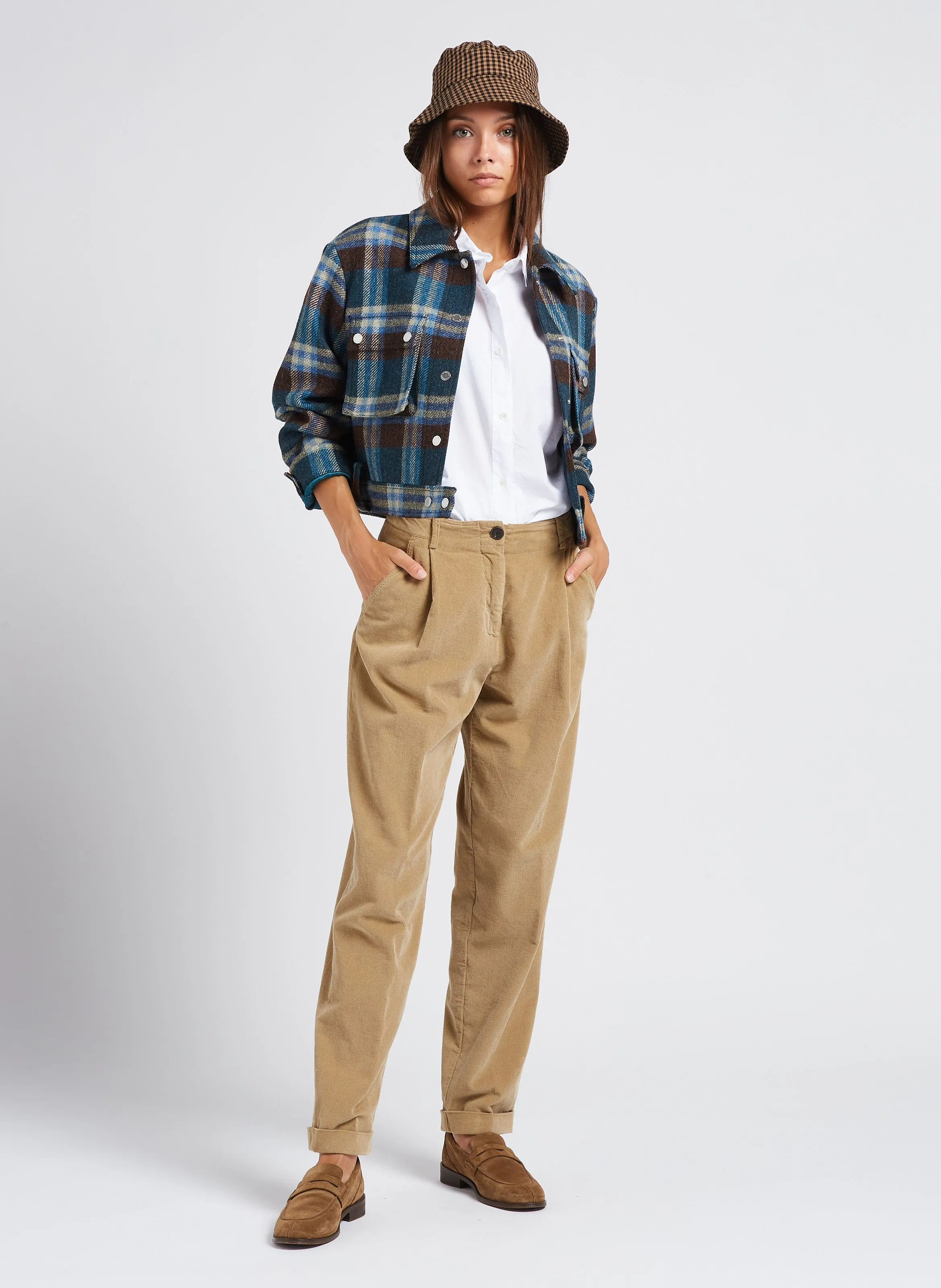 Pantalón tapered de pana de algodón en marron